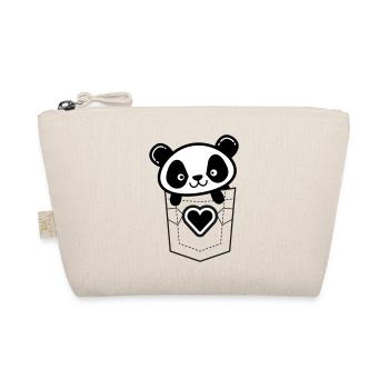 Panda in Pocket with Heart Emblem - Organic Pouch - nature - Front