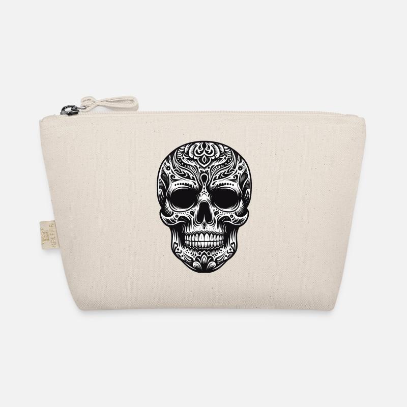 Black White Skull Pattern Organic Pouch