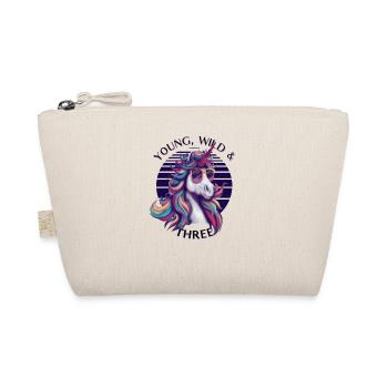 Young, Wild & Three – Unicorn Birthday Shirt - Organic Pouch - nature - Front