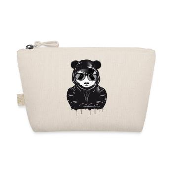 funny panda bear with hoodie, baseball cap and glasses - Organic Pouch - nature - Front