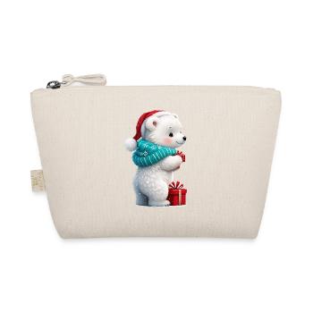 Cute little bear with Christmas hat and gift. - Organic Pouch - nature - Front