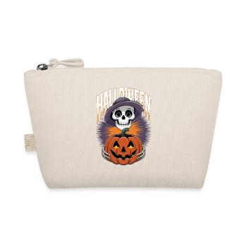 Halloween Skeleton with Lantern Pumpkin - Organic Pouch - nature - Front