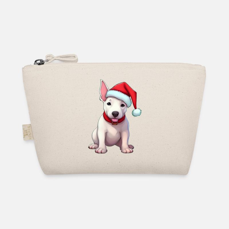 Bullterrier mit Weihnachtsmütze - Bio-Täschchen - Natur