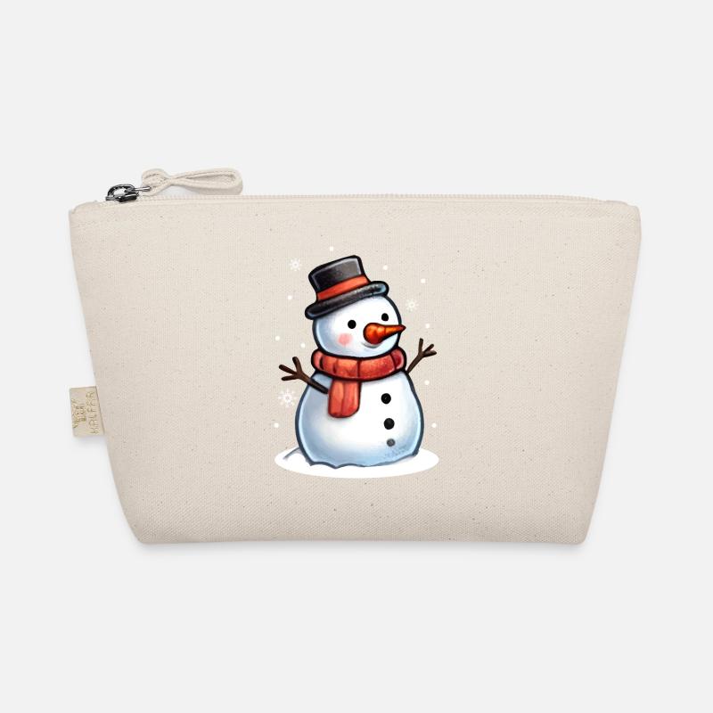 Fröhlicher Schneemann mit rotem Schal und Zylinder - Bio-Täschchen - Natur