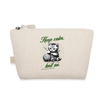 Keep calm, knit on. - Süße strickende Katze Retro - Bio-Täschchen - Natur - Vorne
