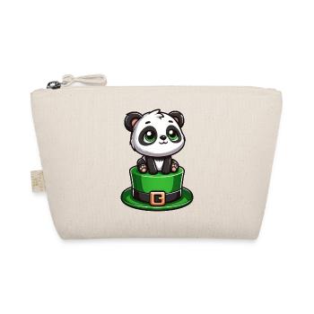 St. Patrick's Day Panda mit Zylinder und Kleeblatt - Bio-Täschchen - Natur - Vorne