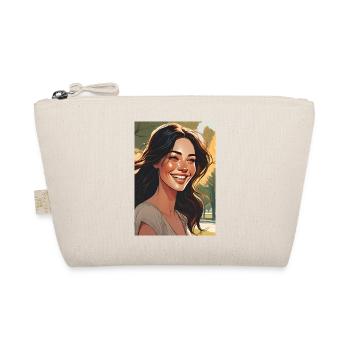 Smiling woman with black brown dark hair - Organic Pouch - nature - Front