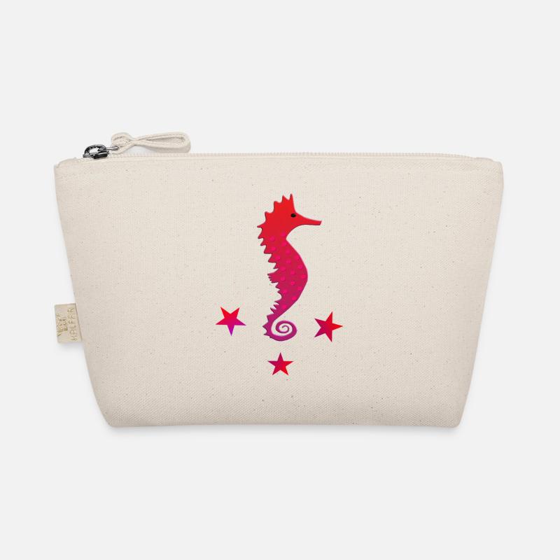 rotes Seepferdchen mit Sternchen pinkes Seepferd Bio-Täschchen