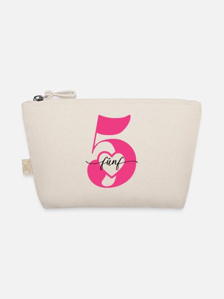 Digit Five 5 with Heart - Organic Pouch - nature - Front