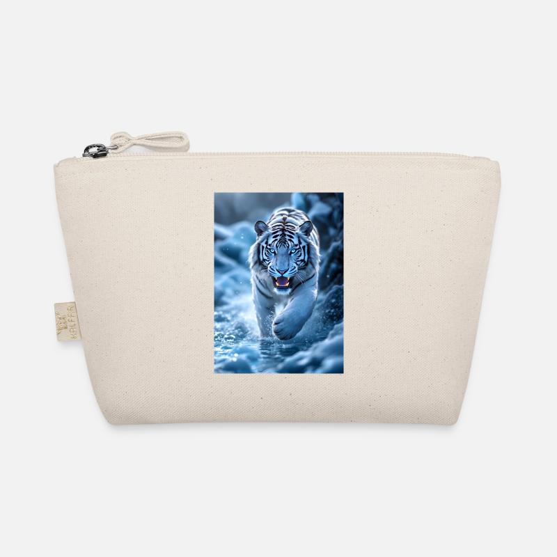 Weisser Tiger läuft durch Bachlauf Bio-Täschchen