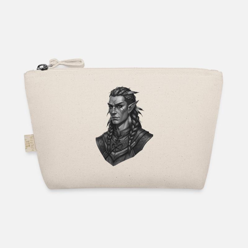 Elf Warrior Portrait in Black and White Organic Pouch