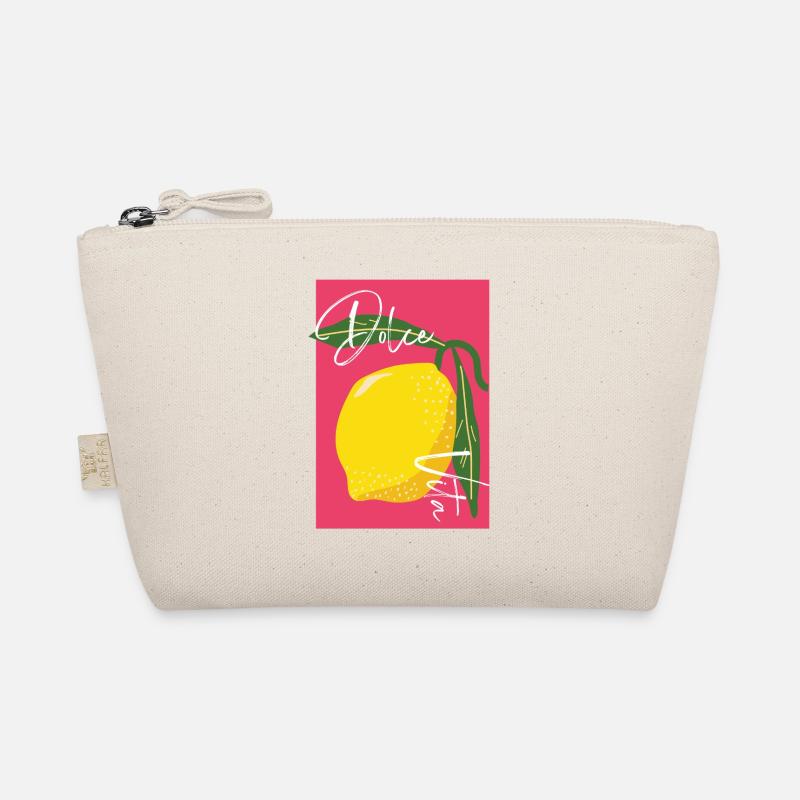 Zitrone mit Dolce Vita Handcrafted Schrift - Bio-Täschchen - Natur