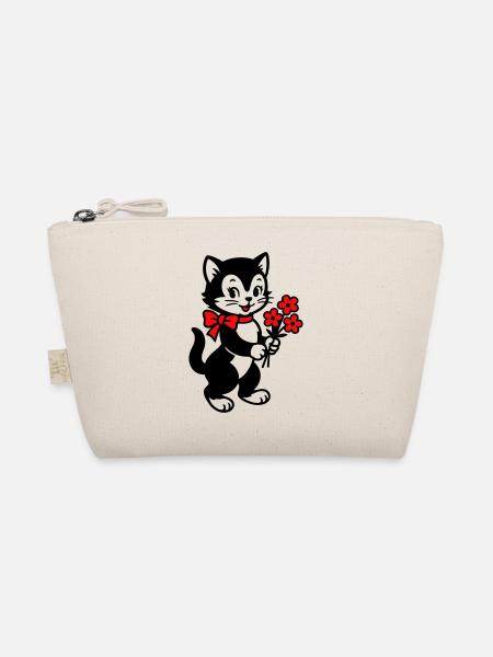 Schwarze Katze mit rotem Band - Bio-Täschchen - Natur - Vorne
