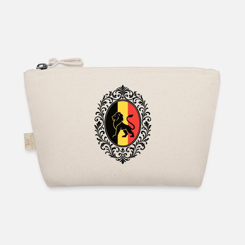 Löwe Silhouette T-Shirt mit belgischer Flagge und verziertem Rahmen - Bio-Täschchen - Natur