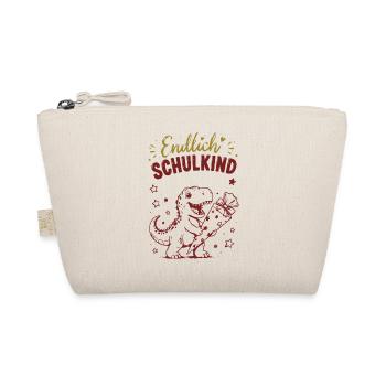 Endlich Schulkind Dino Geschenk - Bio-Täschchen - Natur - Vorne