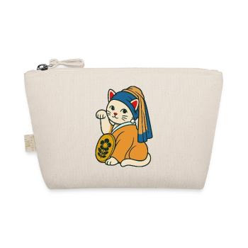 The Kitten with a Purrl Earring – Maneki Neko - Organic Pouch - nature - Front