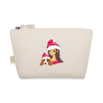 Mädchen mit einem Cockerspaniel-Hund in Weihnachtsmützen - Bio-Täschchen - Natur - Vorne