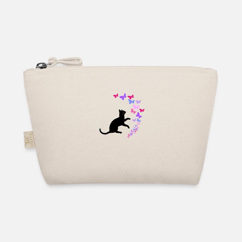 Schwarze Katze und bunte Schmetterlinge Design - Bio-Täschchen - Natur