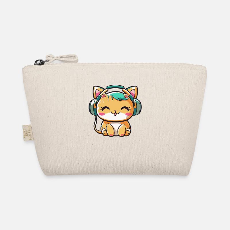 Kawaii Süße glückliche bunte Katze mit Kopfhörern Bio-Täschchen