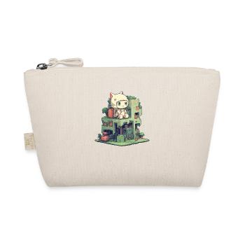 Small cute cat character sitting on a small buildi - Organic Pouch - nature - Front
