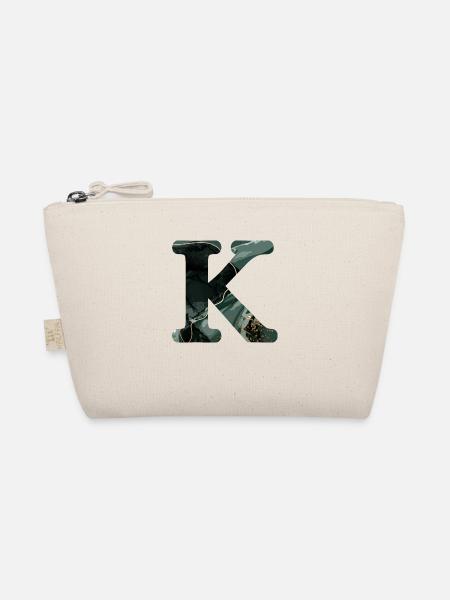 Green Marbled Letter K - Organic Pouch - nature - Front