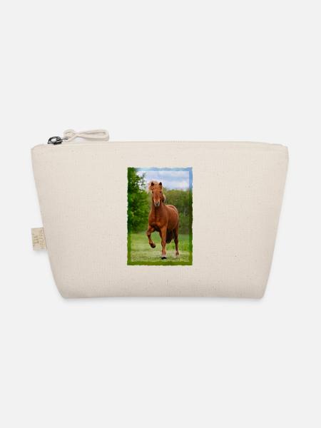 Icelandic horse running in tölt over meadow horse photo - Organic Pouch - nature - Front