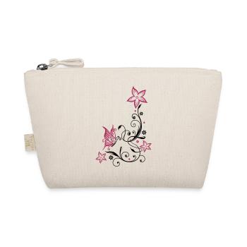 Flowers with filigree floral ornament, butterfly - Organic Pouch - nature - Front