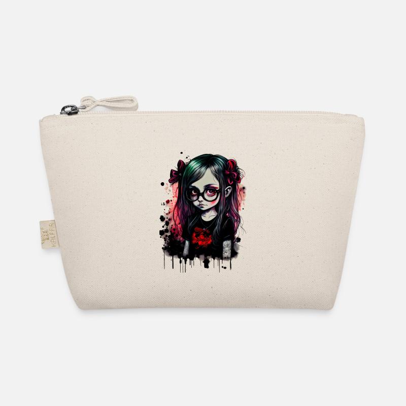 Kleines Mädchen mit Brille im Gothic - Stil - Bio-Täschchen - Natur