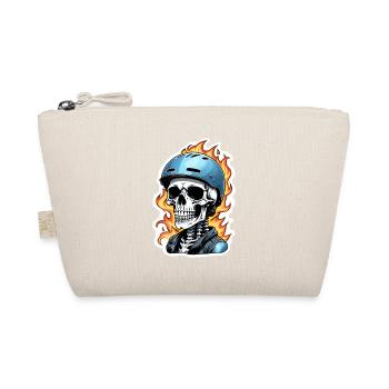 Motorrad im Retro-Stil - Totenkopf und Skelett - Bio-Täschchen - Natur - Vorne