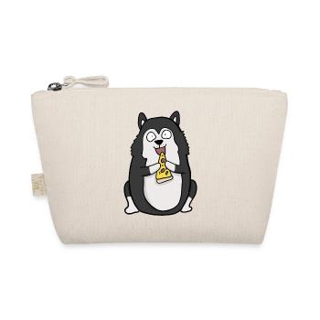 Fat Husky Dog Eating Pizza Funny Comic Style - Organic Pouch - nature - Front