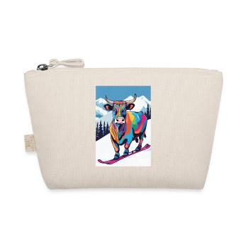Colorful cow on skis - Organic Pouch - nature - Front