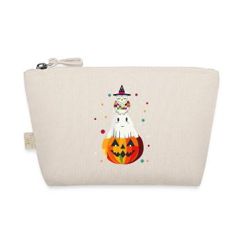 Owl and Ghost on the Pumpkin – Halloween Motif - Organic Pouch - nature - Front
