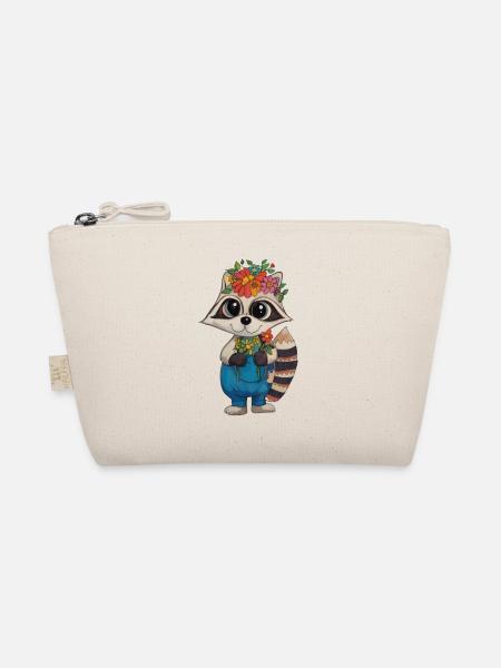 Flower Wreath Raccoon - Organic Pouch - nature - Front