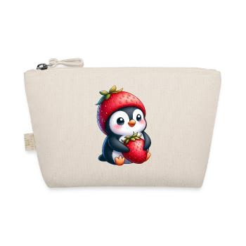 Cute Penguin with Strawberry Cartoon Summer Fun - Organic Pouch - nature - Front