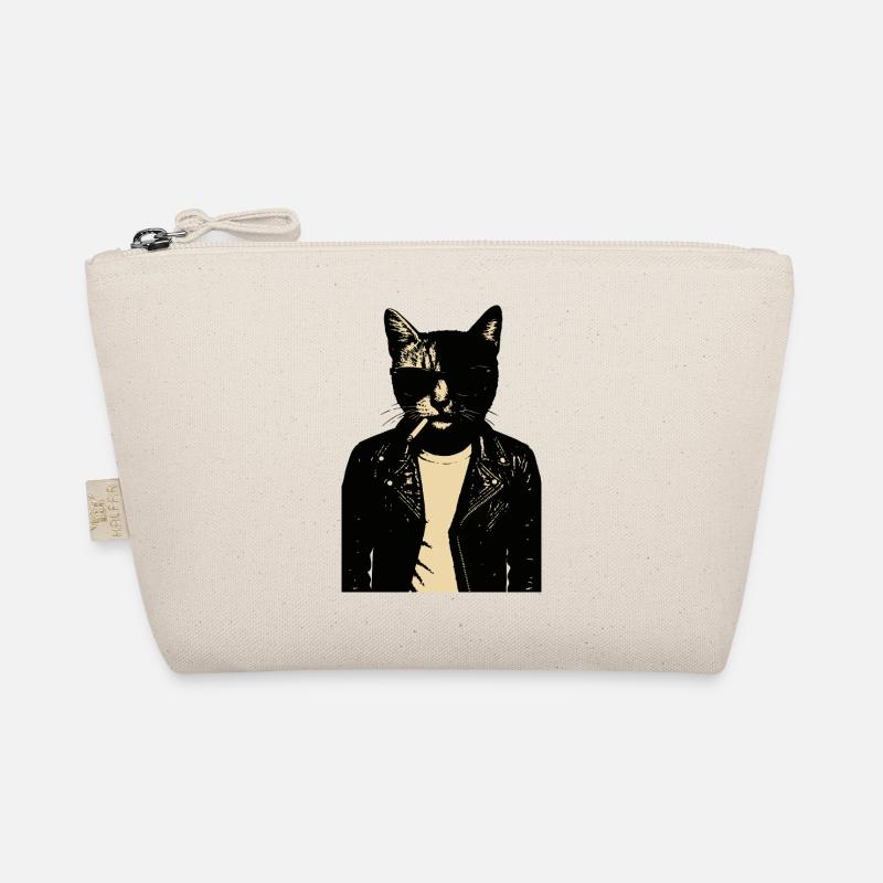 Noir Cat in Leather Organic Pouch
