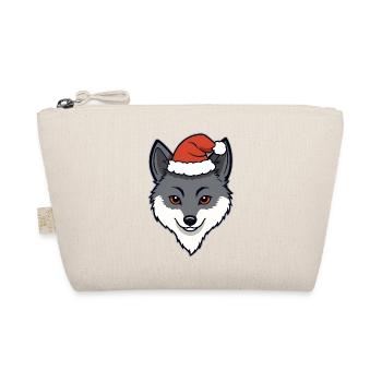 Weihnachtswolf Cartoon Kopf mit Mütze - Bio-Täschchen - Natur - Vorne