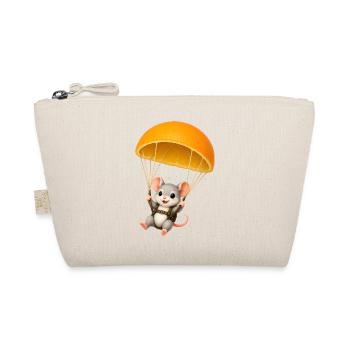 Süße Maus mit Orangen Fallschirm Kawaii Motiv - Bio-Täschchen - Natur - Vorne