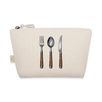 Rustic Cutlery Motif Wooden Handle - Organic Pouch - nature - Front