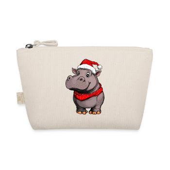 Nilpferde Weihnachten / Weihnachtsmann Hippo - Bio-Täschchen - Natur - Vorne