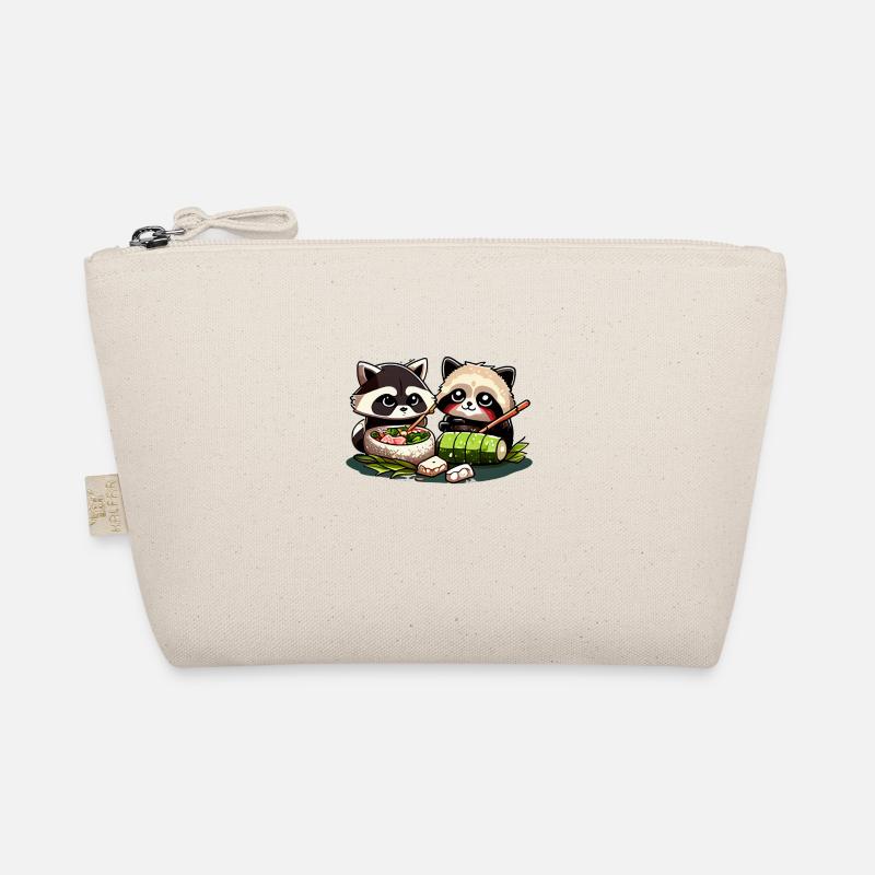 Cute comic raccoons eat sushi together Organic Pouch