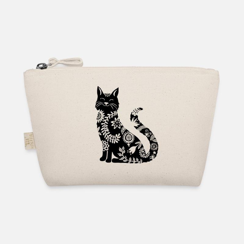 schwarze Katze mit Blumenmuster - Bio-Täschchen - Natur
