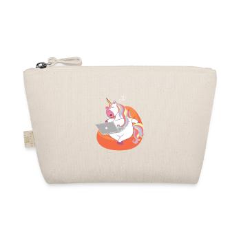 Unicorn sleeping with laptop / Einhorn - Organic Pouch - nature - Front