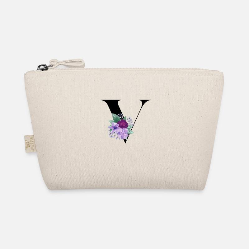 letter V flowered Organic Pouch