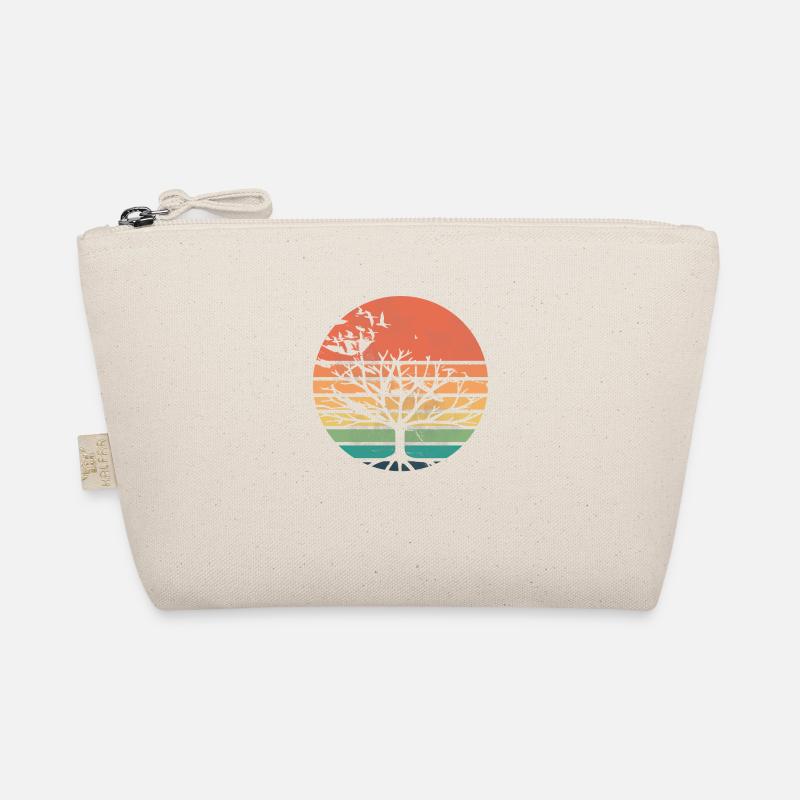 Retro sunset with tree and migratory birds Organic Pouch