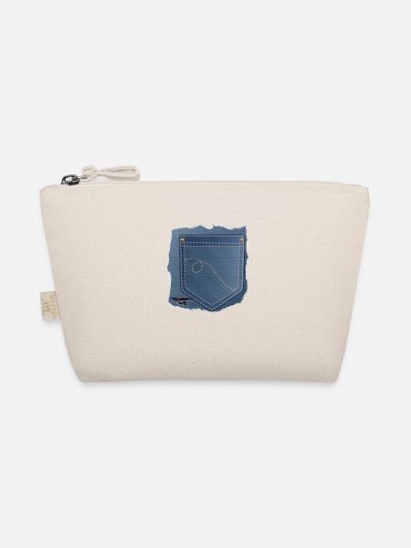 torn jeans fabric with trouser pocket - Organic Pouch - nature - Front