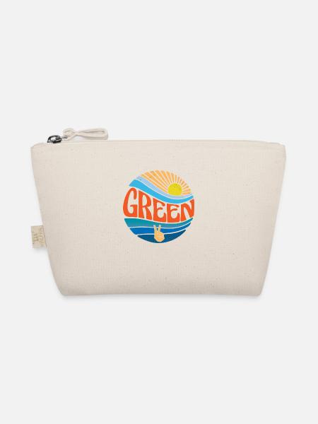 Green Shirt Vintage Sunset Green Groovy Tie Dye - Organic Pouch - nature - Front