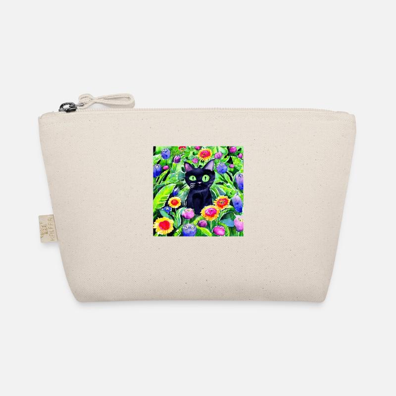 Black cat sitting in a flower garden Organic Pouch