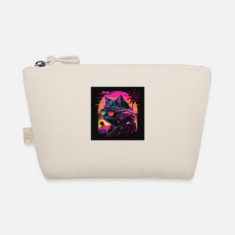 Cat with neon colors, synthwave / 80s Organic Pouch