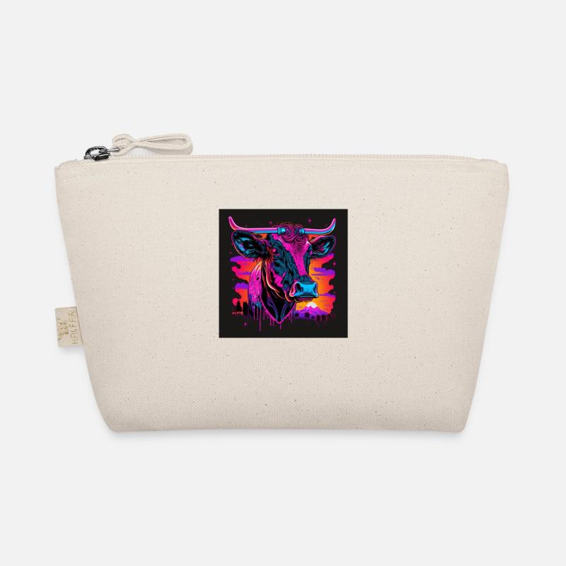Kuh mit Neonfarben, Synthwave / 80er Jahre Bio-Täschchen