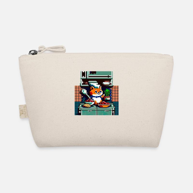 8 Bit kochende Hauskatze mit Kochlöffel in Küche - Bio-Täschchen - Natur